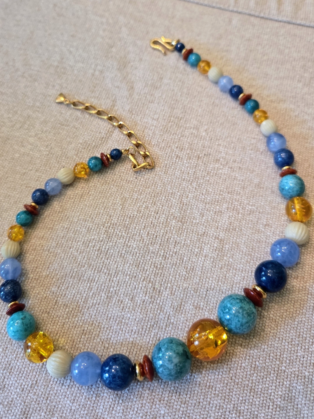 Liz Claiborne Vintage Turquoise & Amber Colored Glass Bead Necklace - Boho